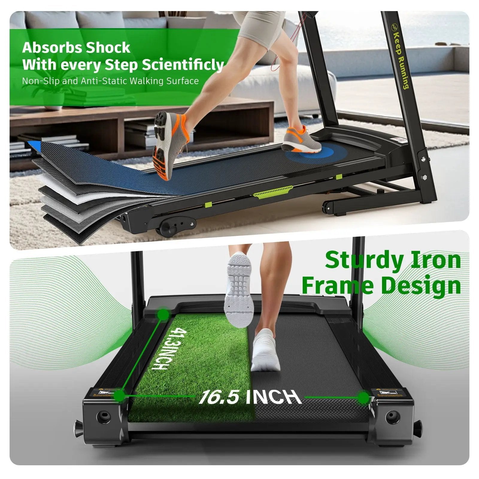 Foldable Treadmill With Incline For Home, Electric Running Machine With Speed Control, Pulse Monitor, 12 Training Programs - Black by HouseOfZazla