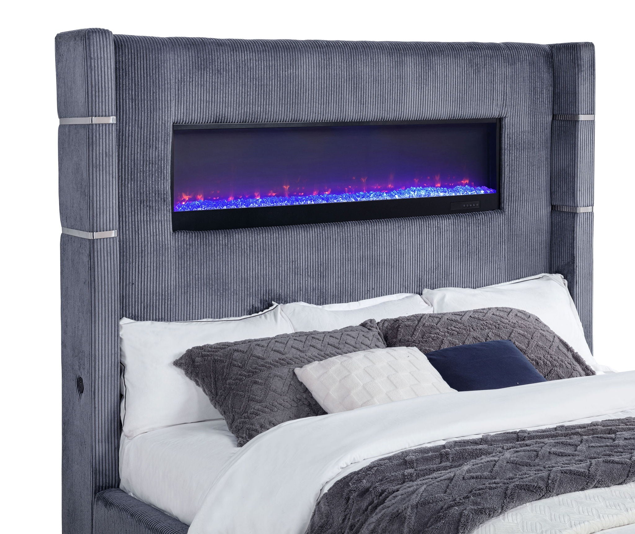 Tisdall Upholstered Cal King Flame Visualizer Bed Grey by Unique Piece Furniture
