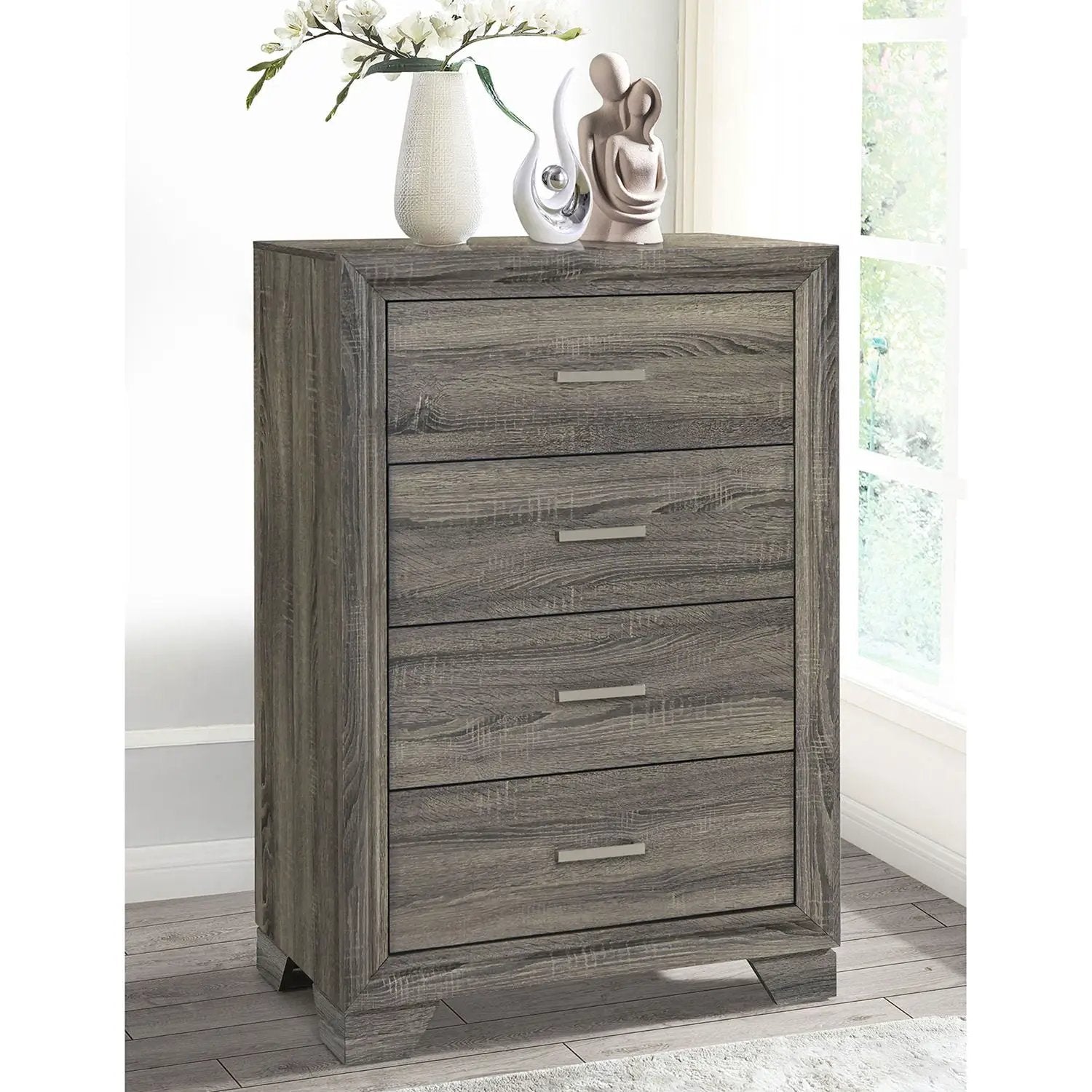 Funston - 4 Drawer Chest Of Drawers With Bar Handles - Brown Oak by HouseOfZazla