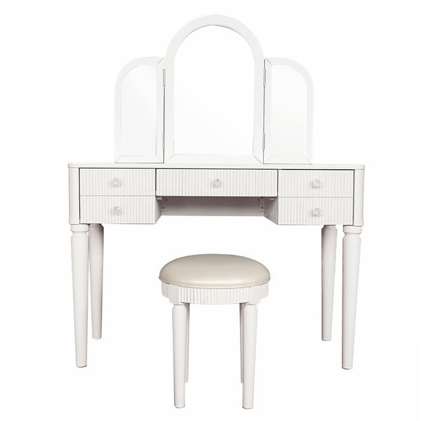 Mirrored Makeup Vanity Table Set With Adjustable Lighting And Storage