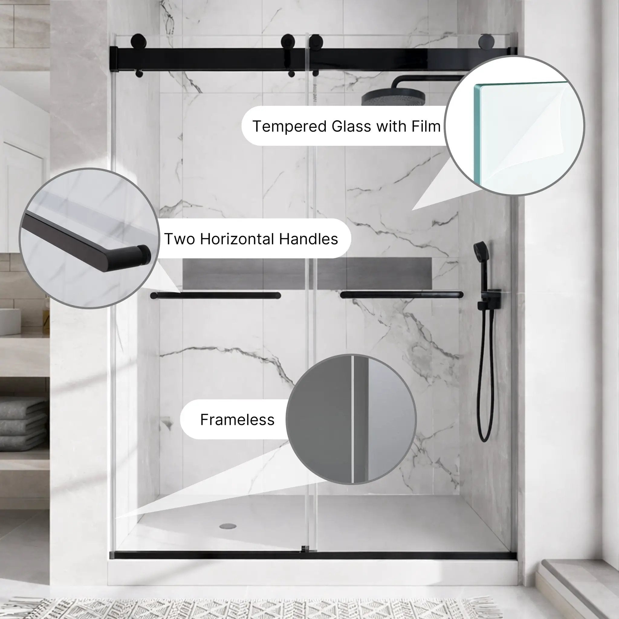 48 inches x 76 inches Double Sliding Shower Door in Matte by HouseOfZazla