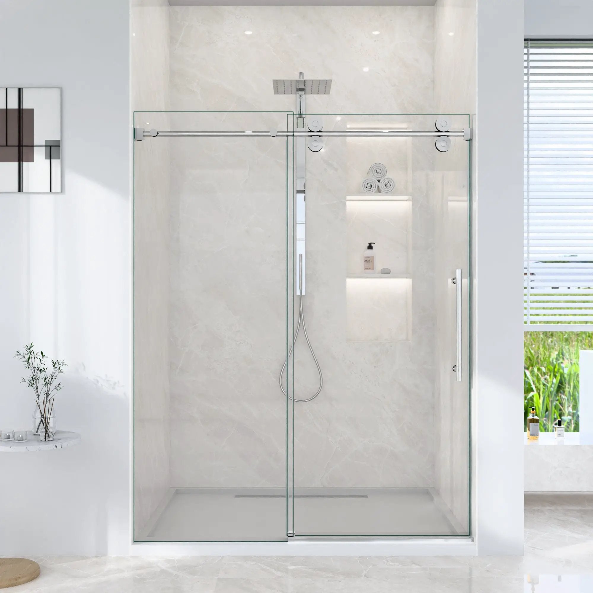 56-60"W x 72"H Frameless Single Sliding Shower Door by HouseOfZazla