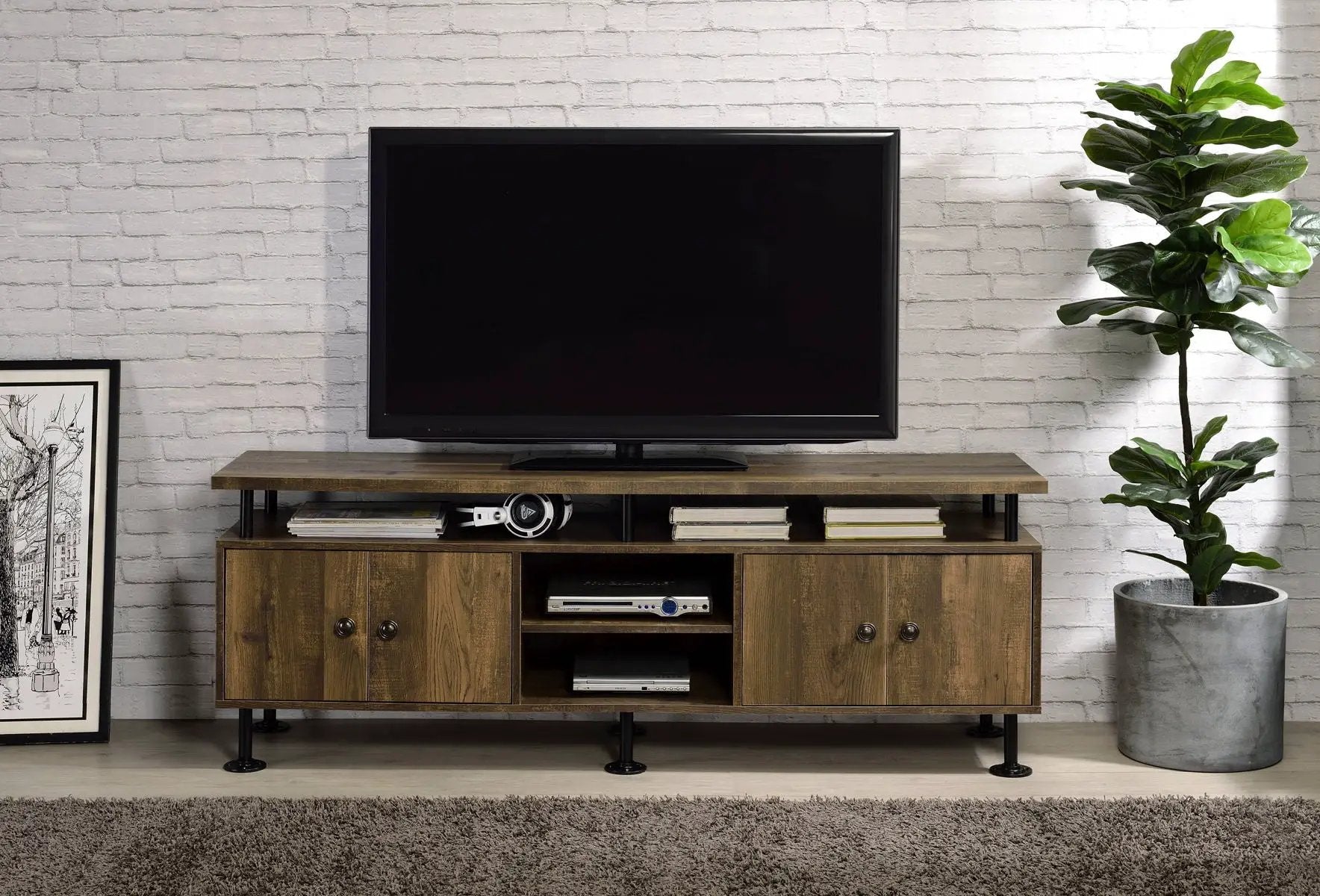 Ensata II - TV Stand - Rustic Oak / Black by Unique Piece Furniture
