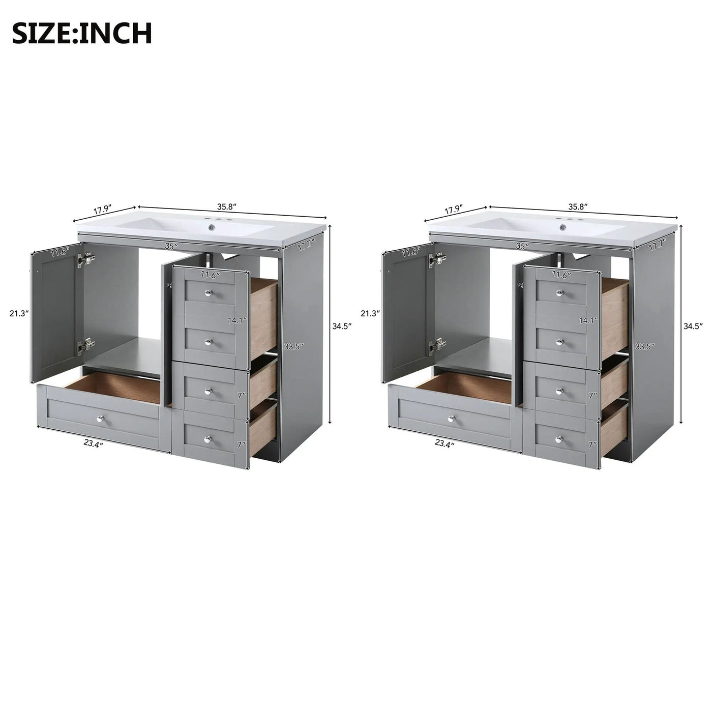 Shaker Free Standing Bathroom Vanity Cabinet & Sink, Soft Close Drawers, Soft Close Doors by Unique Piece Furniture