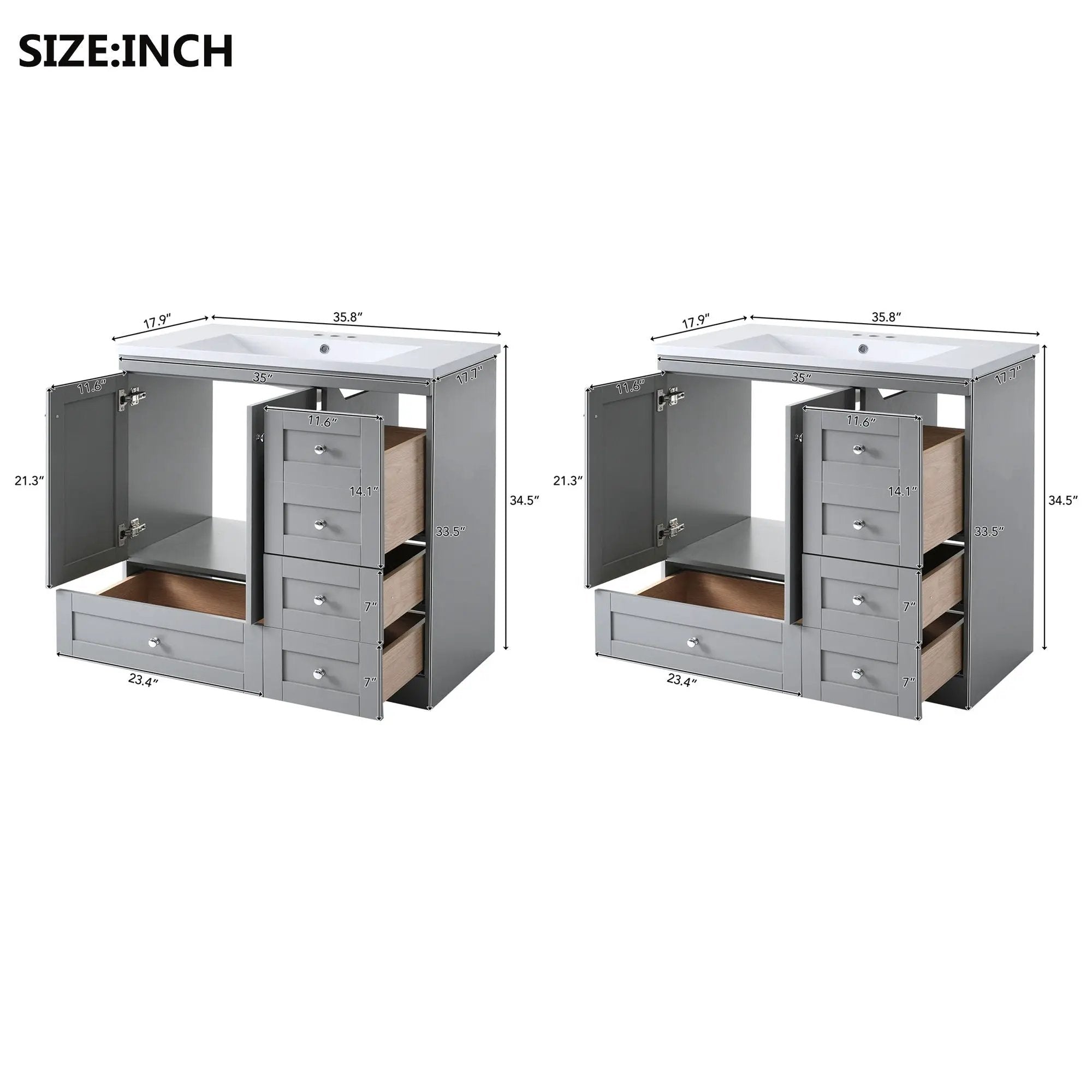 Shaker Free Standing Bathroom Vanity Cabinet & Sink, Soft Close Drawers, Soft Close Doors by Unique Piece Furniture