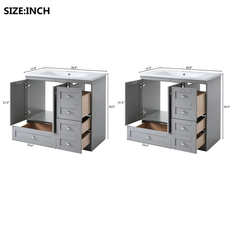 Shaker Free Standing Bathroom Vanity Cabinet & Sink, Soft Close Drawers, Soft Close Doors by Unique Piece Furniture