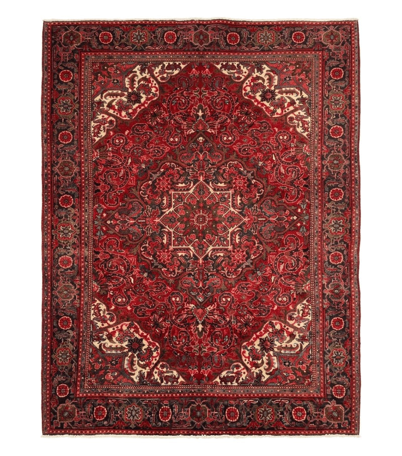 Persian Heriz Rug 7x10, Red and Navy, Geometric Medallion, Vintage Wool Carpet by Jewel Rugs