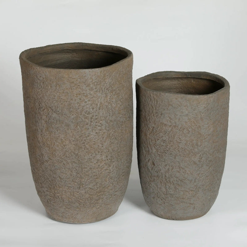 Round Concrete Planter Set of 2, Large Indoor & Outdoor Planter Pots by HouseOfZazla