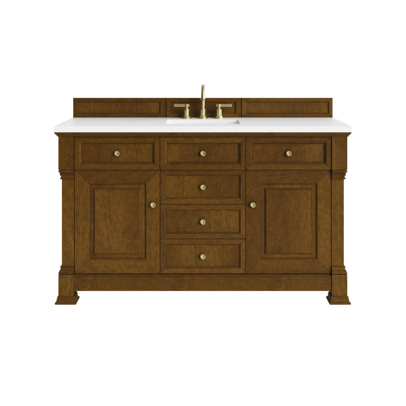 James Martin Brookfield 60" Single Bathroom Vanity, Honey Oak with White Zeus countertop