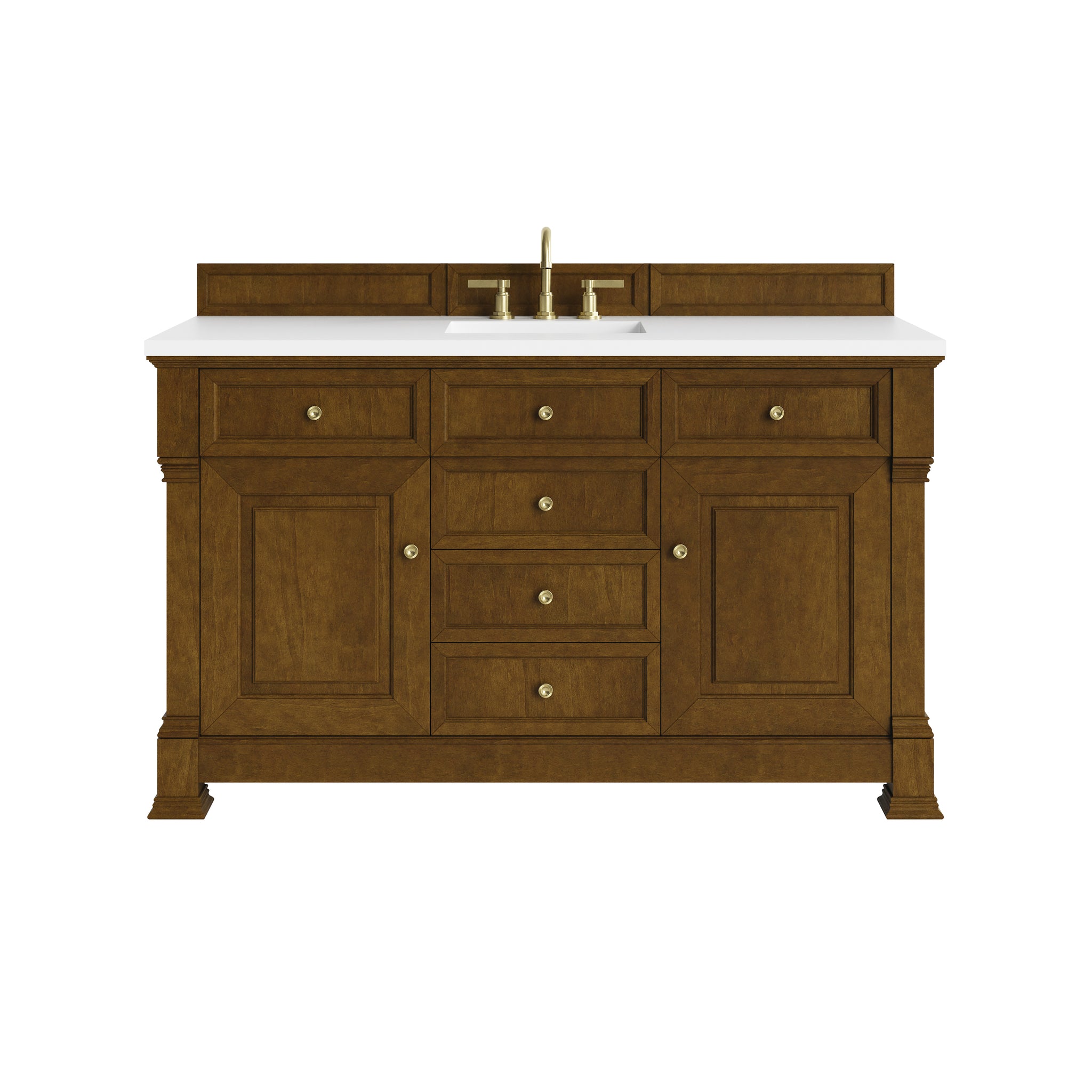 James Martin Brookfield 60" Single Bathroom Vanity, Honey Oak with White Zeus countertop