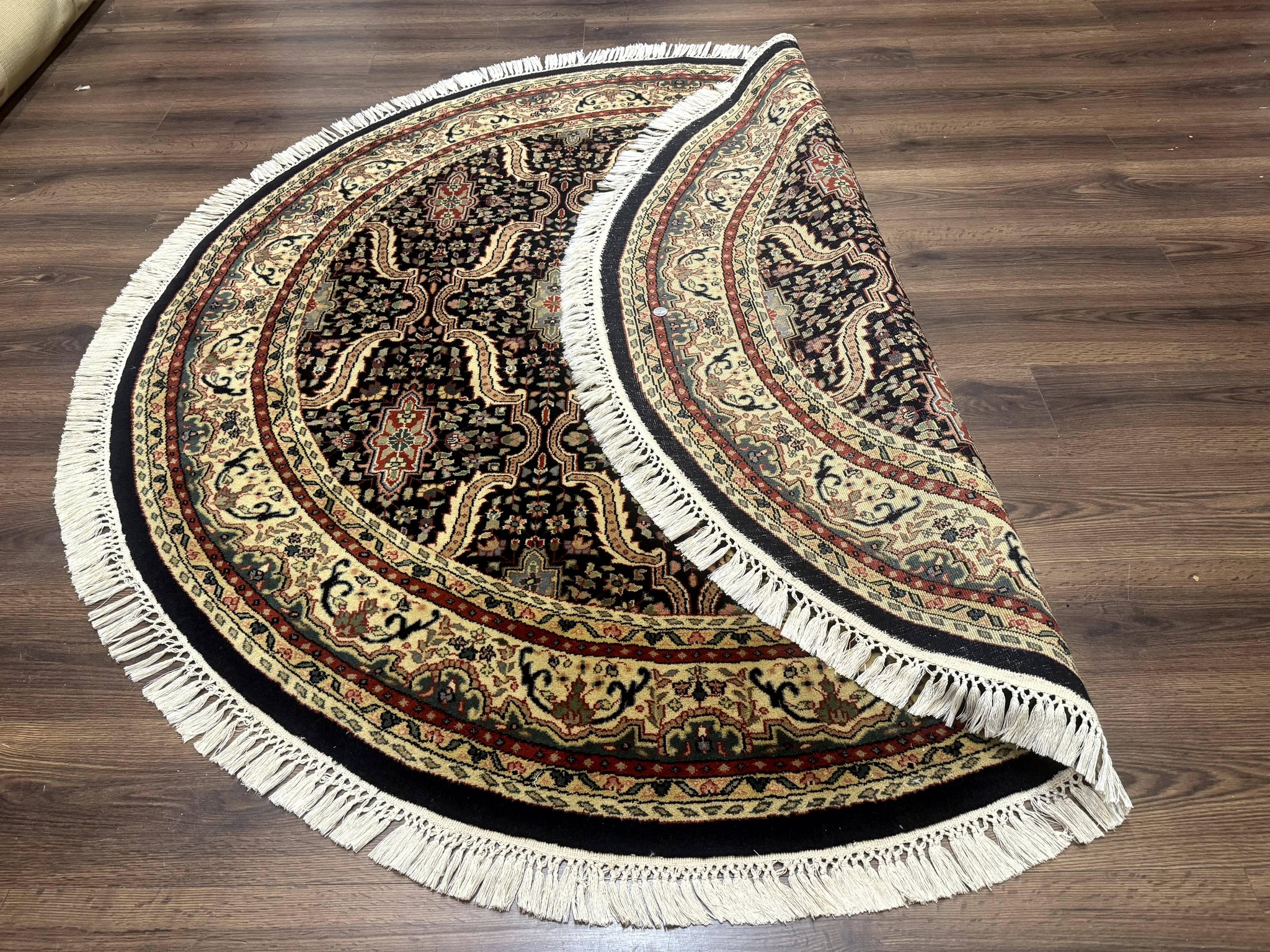 Round Indo Persian Rug 6x6, Indian Bidjar Rug, Navy Blue and Beige by Jewel Rugs