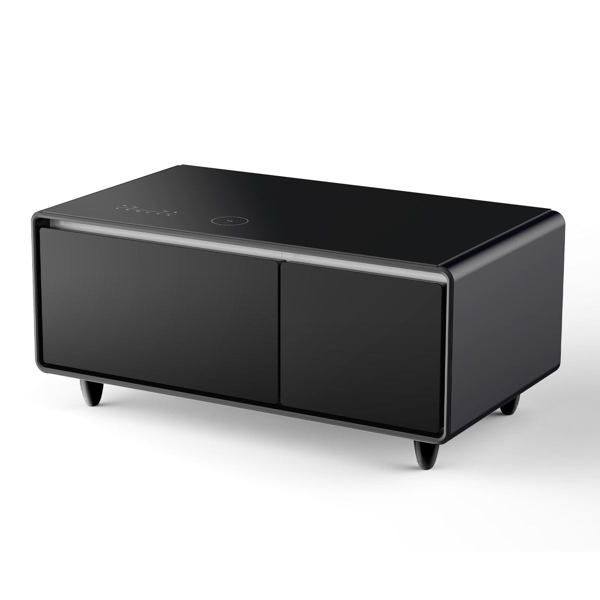 Modern Smart Coffee Table With Built-In Fridge - tooth Speaker, Wireless Charging, Touch Control Panel, USB Interface, Outlet Protection, Atmosphere Light