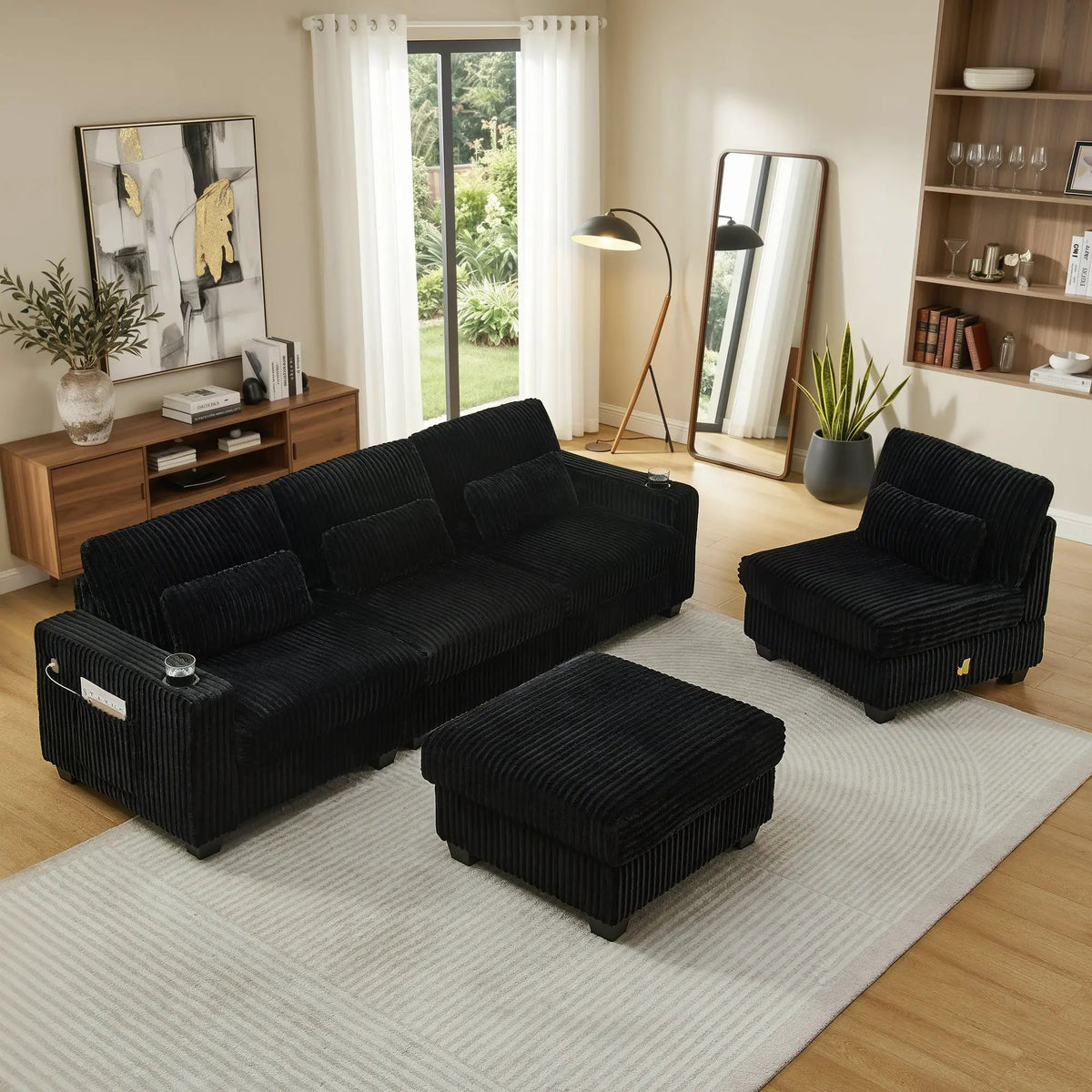 L-Shaped Corduroy Modular Sectional Sofa with Detachable Footrest by HouseOfZazla