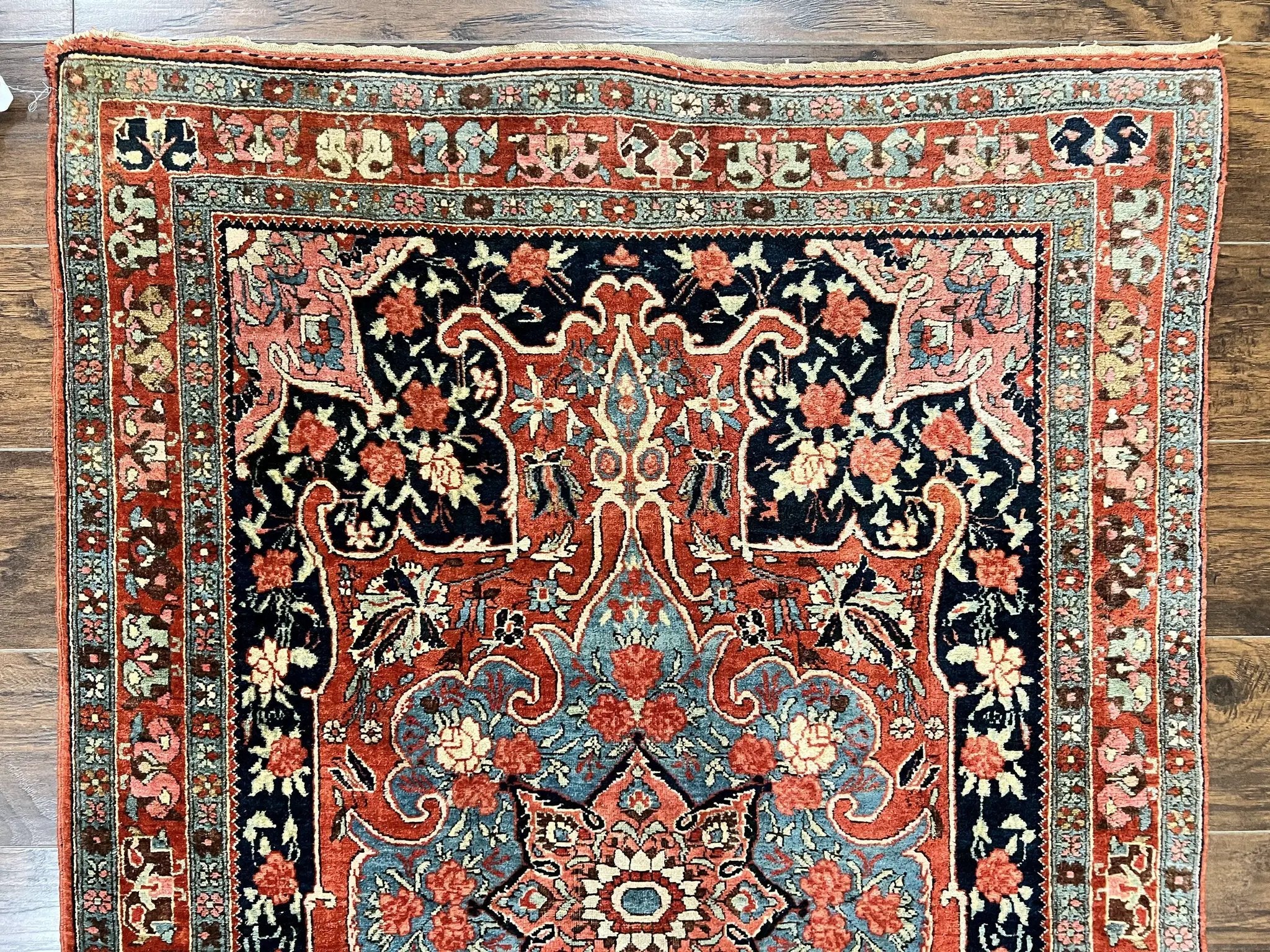 Antique Persian Bidjar Rug 4x5, Red and Blue, Hand Knotted Wool Carpet by Jewel Rugs