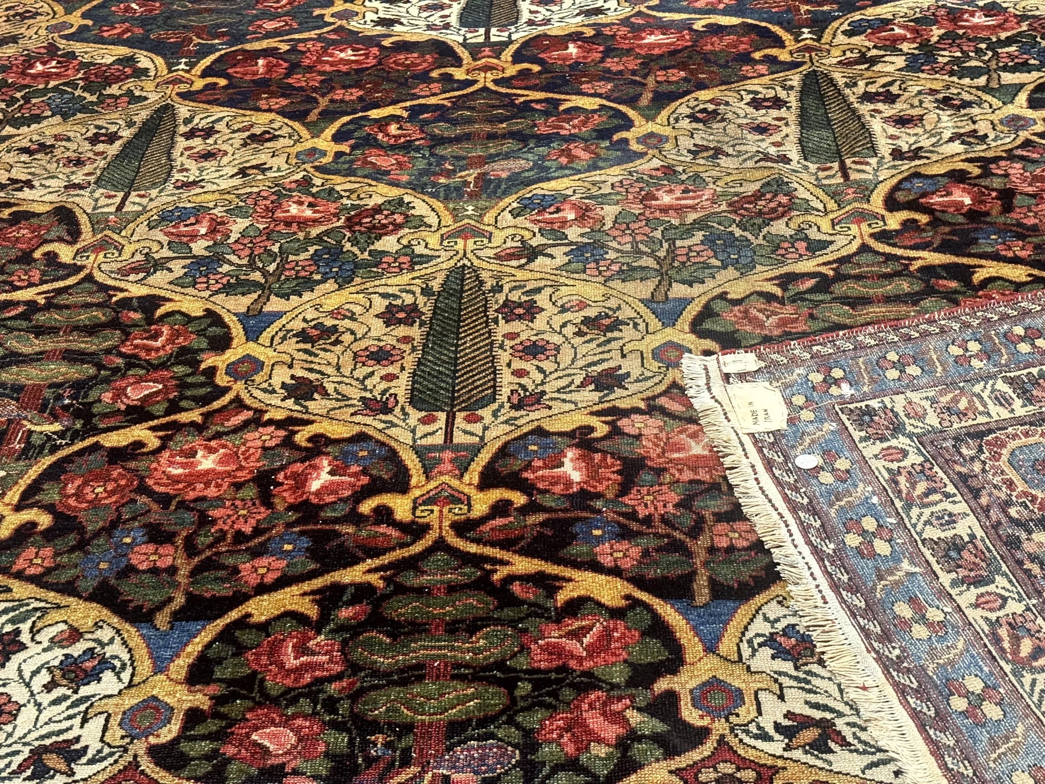Antique Persian Bakhtiari Rug 12x19, Palace Size Wool Handmade Persian Carpet, Oversized Rug, Panel Design, Peacocks, Multicolor, Rare by Jewel Rugs