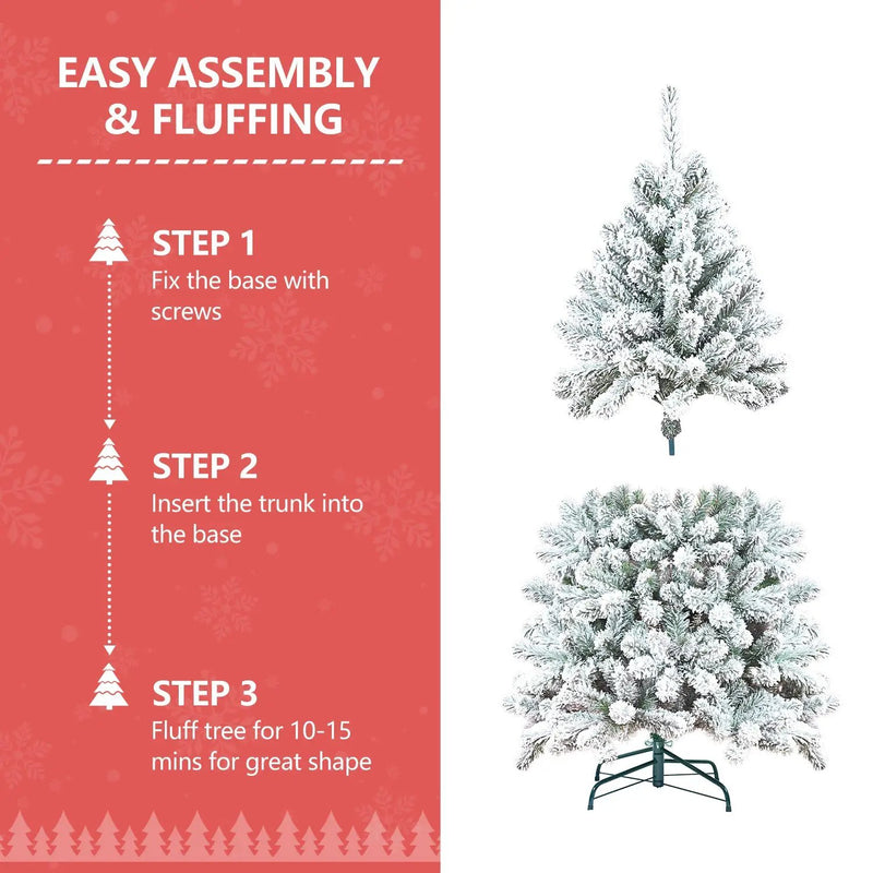 4FT Flocked Christmas Tree with Pine Cones and Snowy PVC Design by HouseOfZazla