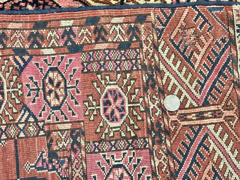 Persian Turkoman Rug 4x6, Wool Hand Knotted Antique Bokhara Carpet, Red Pink, Handmade Tribal Oriental Rug 4 x 6 ft by Jewel Rugs