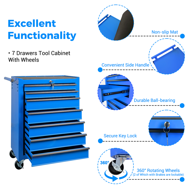Rolling Metal Tool Chest with 7 Drawers, 20" Steel Cabinet by HouseOfZazla