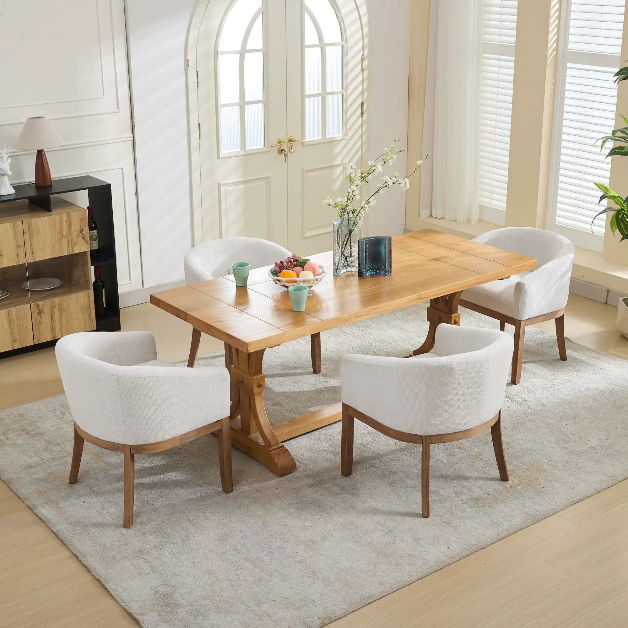 Mid Century Modern Upholstered Barrel Dining Chair with Arms by HouseOfZazla