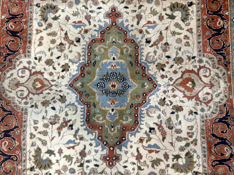Indo Persian Rug 9x12, Ivory Red Green, Traditional Oriental Carpet by Jewel Rugs