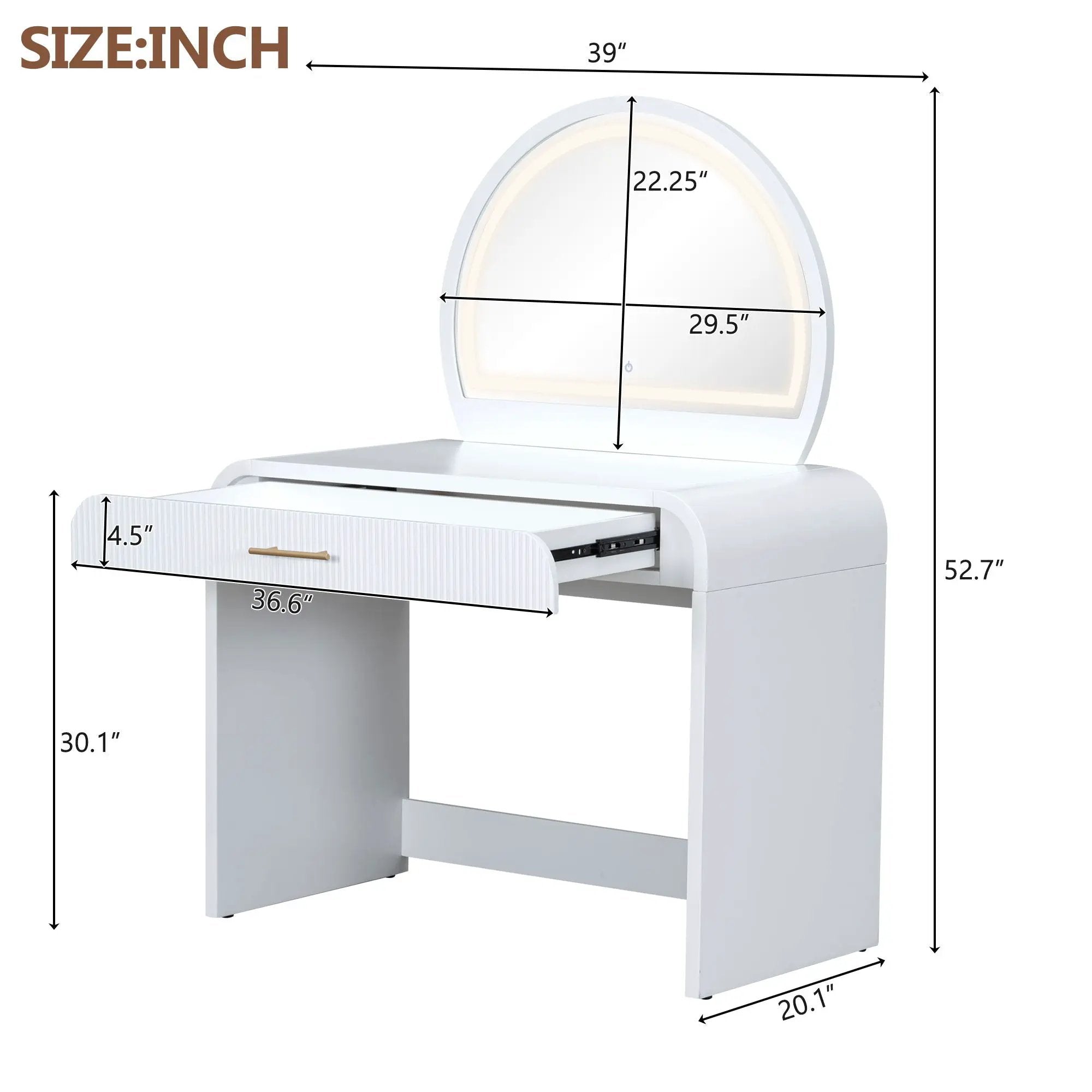 Makeup Vanity Table With Mirror Touch Screen Lighted Mirror, Dressing Table With Drawer For Bedroom - White by HouseOfZazla