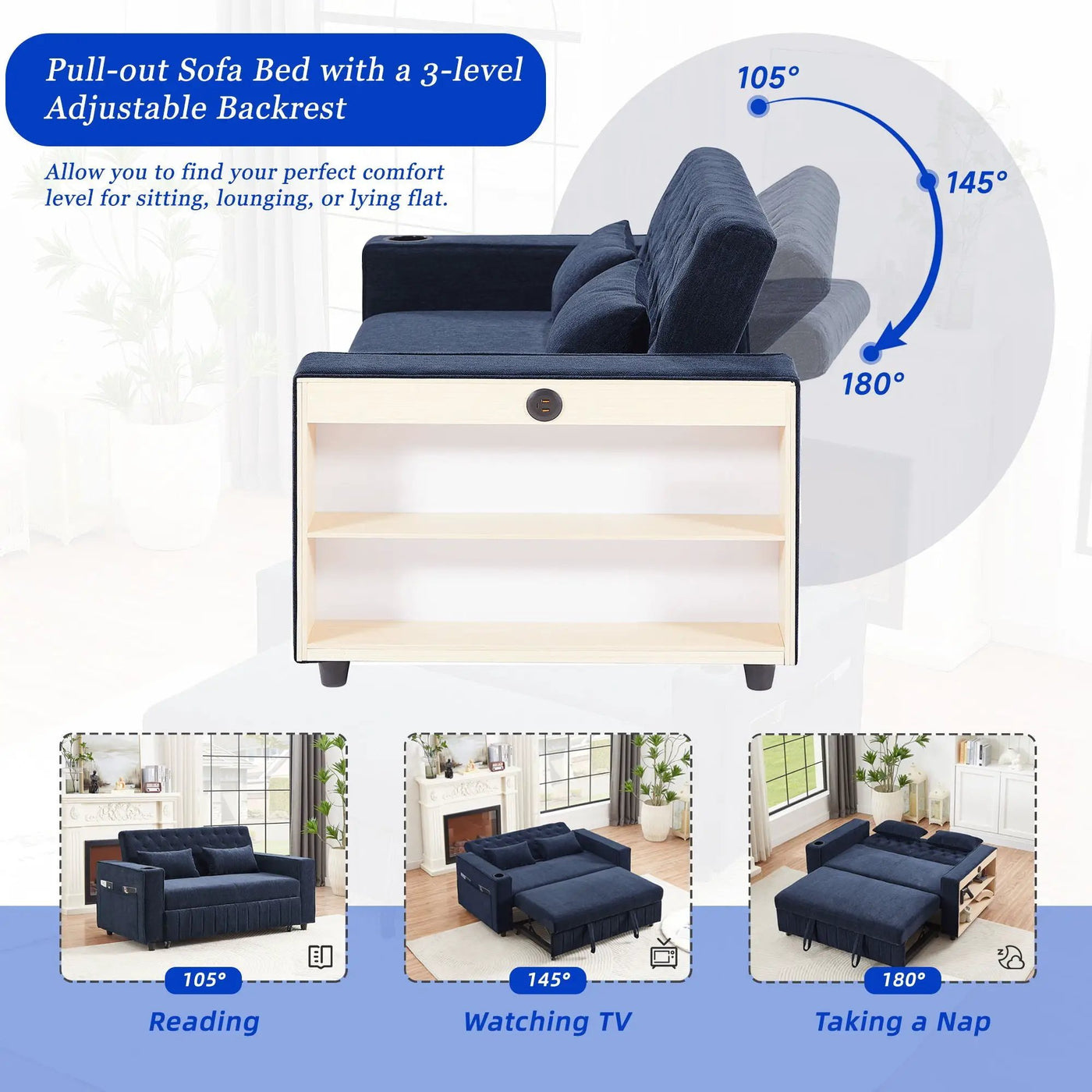 Pull-Out Sofa Bed Convertible Couch With Adjustable Backrest For Living Room by Unique Piece Furniture