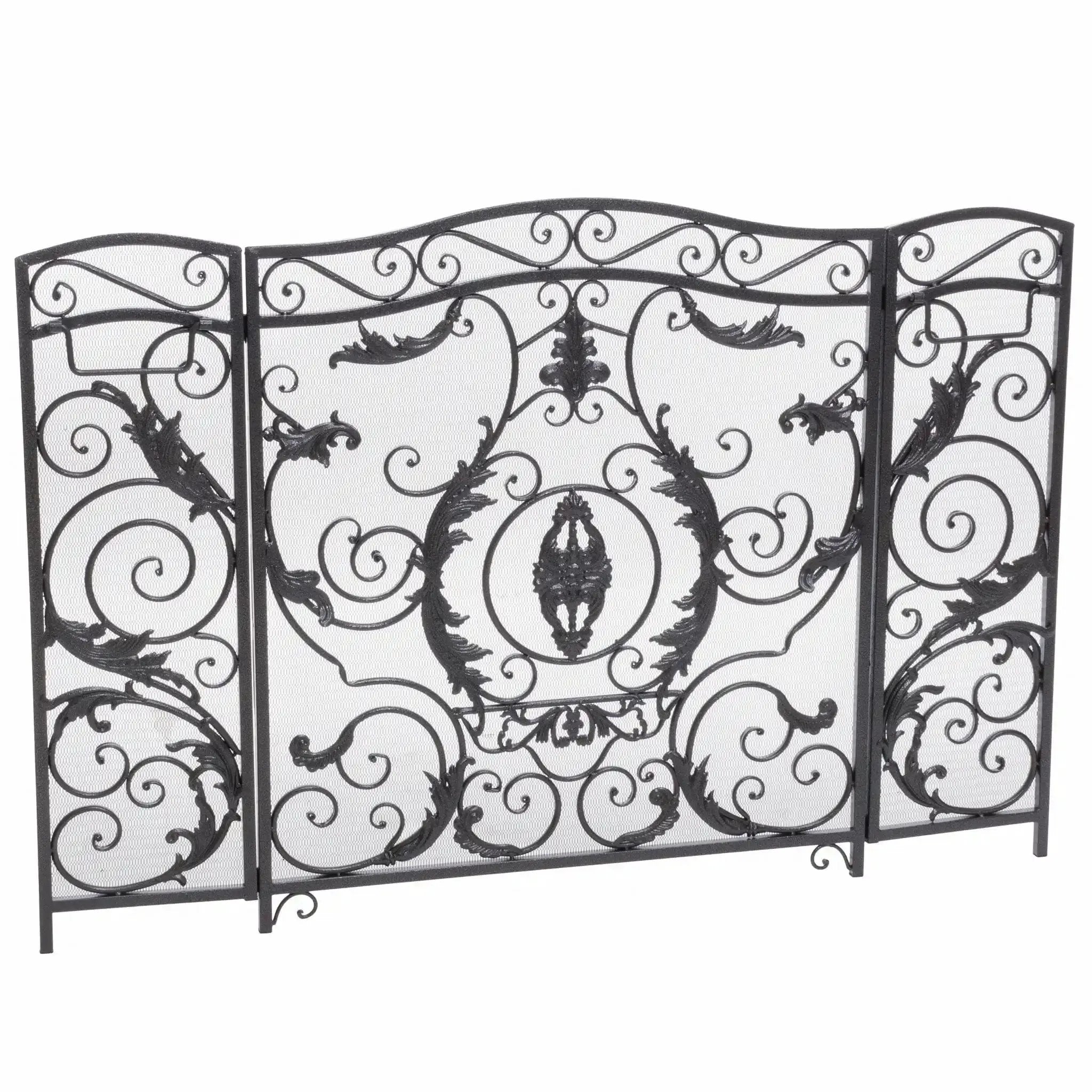 Mariella Traditional Floral Iron Fireplace Screen with Ornate Design by HouseOfZazla