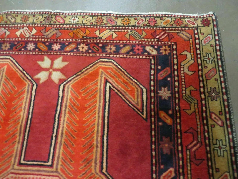 4' 10" X 11' Antique Handmade Turkish Kazak Wool Rug SHIELD Hand Knotted Red by Jewel Rugs