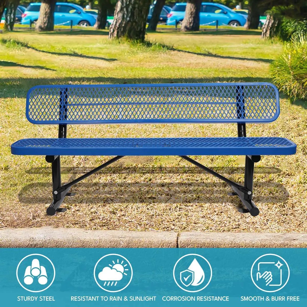 Outdoor Steel Bench With Backrest by Unique Piece Furniture