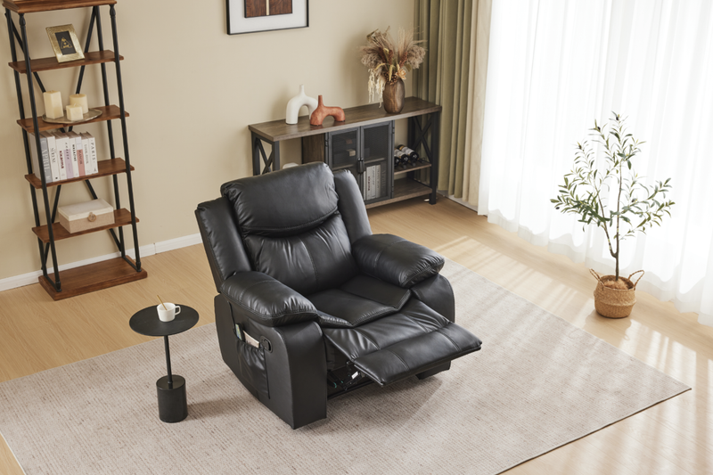 Black Color Air Leather Recliner Chair with Vibration and Heating by HouseOfZazla