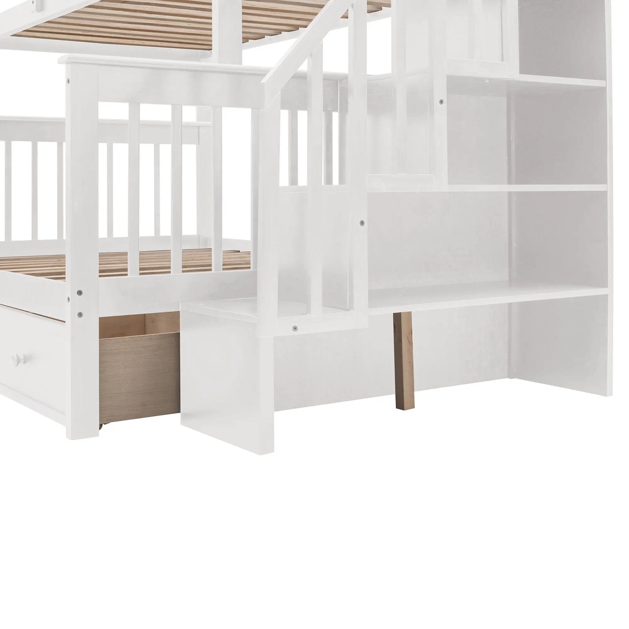 Stairway Bunk Bed With Storage And Guard Rail For Bedroom by HouseOfZazla