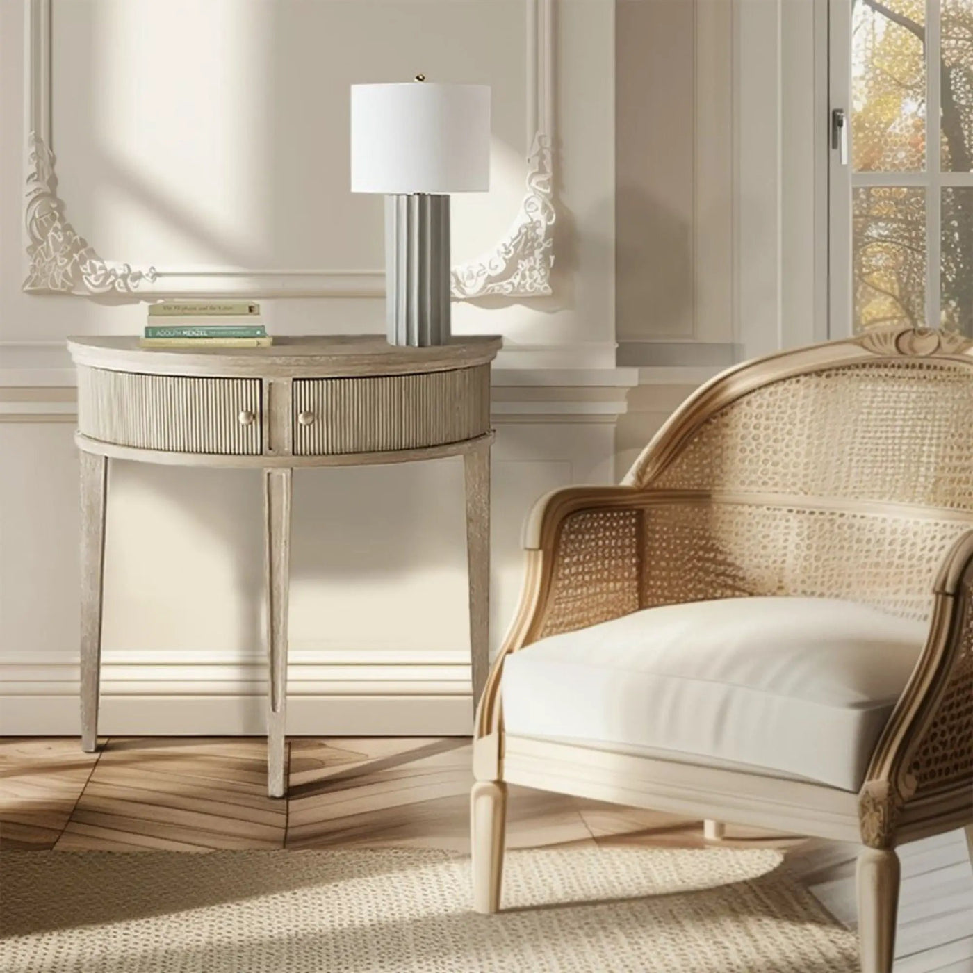 Vintage Inspired Storage Console Table With Fluted Doors by Unique Piece Furniture