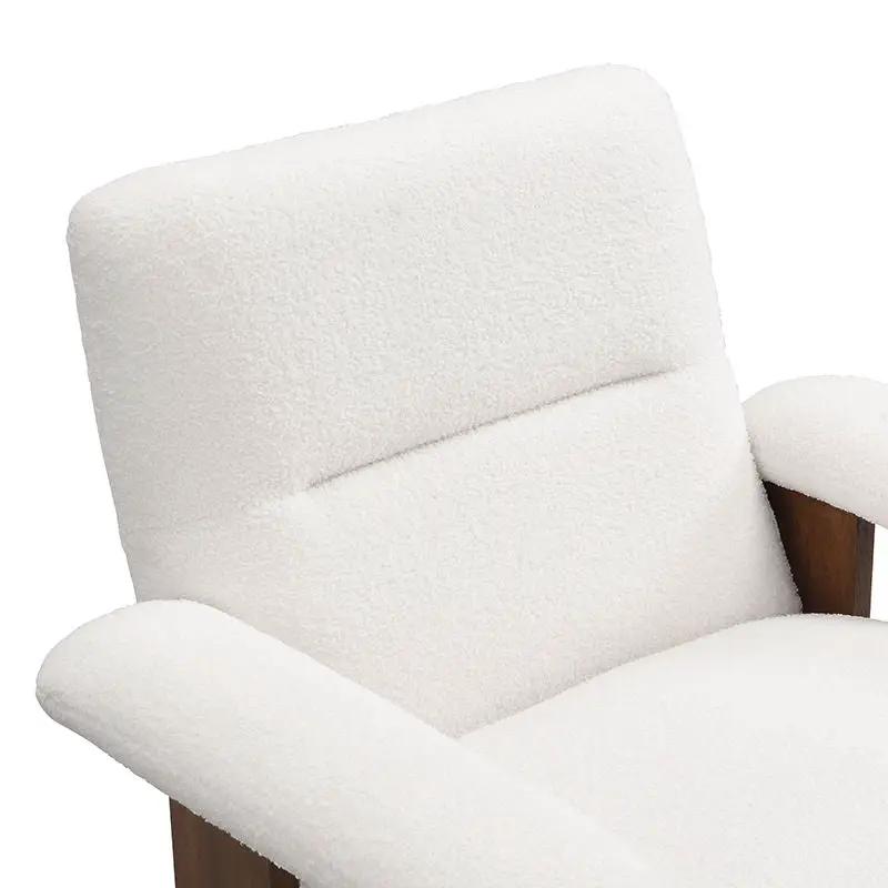 Modern Accent Chair With Ottoman, Mid Century Lounge Chair With Footrest, Comfy Fabric Armchair Upholstered Set With Solid Wood Frame For Living Room - White by HouseOfZazla
