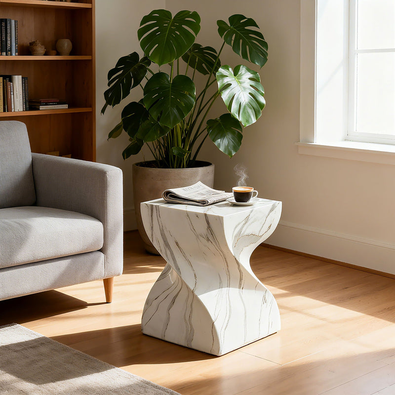 Outdoor End Table, Round Side Table For Patio And Garden - Marble by Unique Piece Furniture