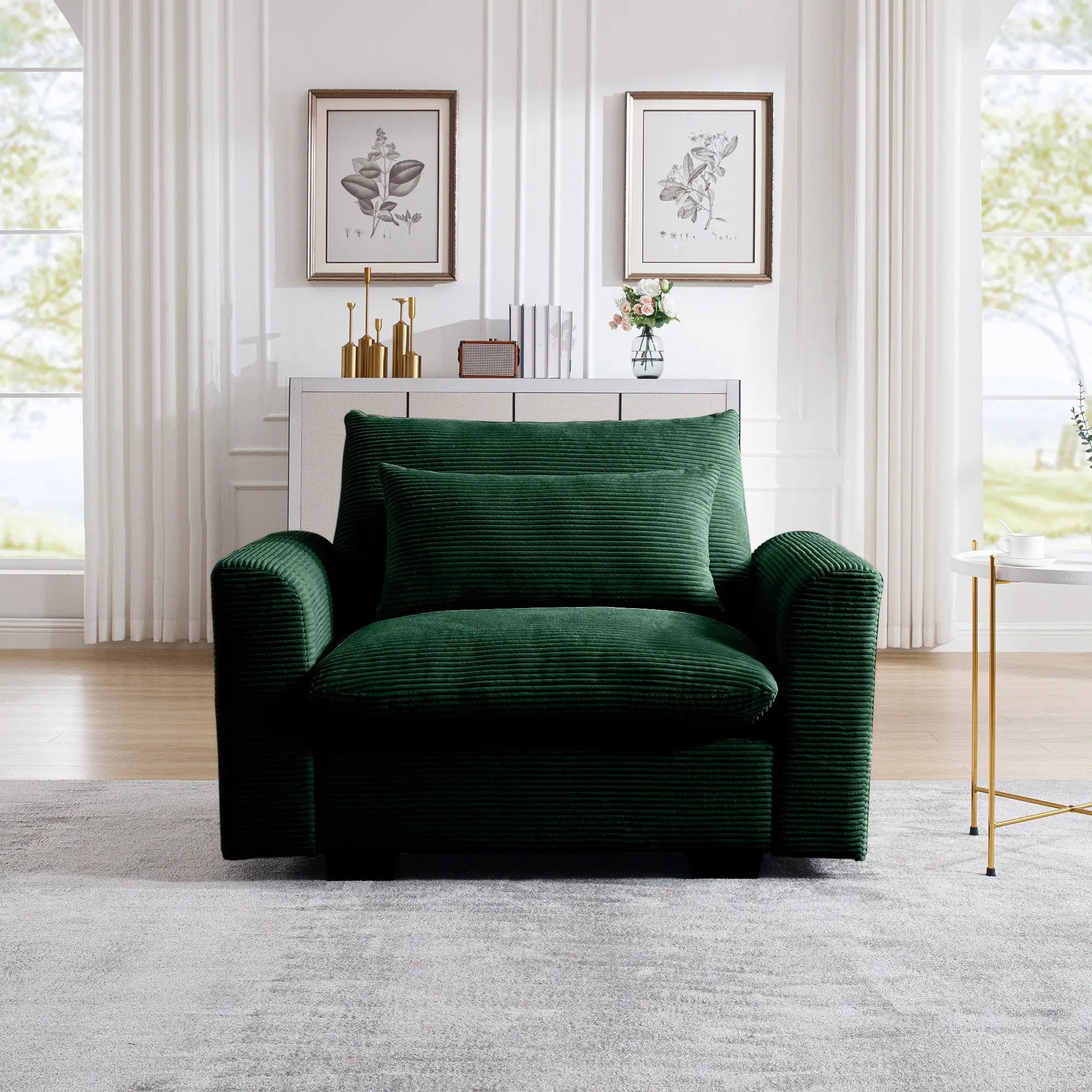 Green Corduroy Deep Seat Single Sofa Accent Chair by HouseOfZazla
