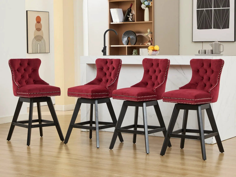 Swivel Velvet Barstools with Button Tufted Decoration - Set of 2 (Wine Red) by HouseOfZazla