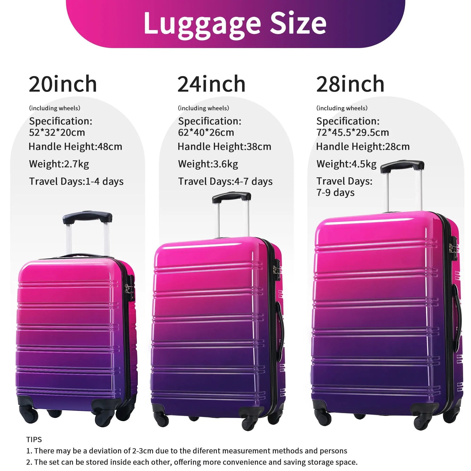 Hardshell Luggage Sets 3 Piece Gradient Color Expandable Suitcase With Spinner Wheels And Tsa Lock Lightweight 20" 24" 28" Available by HouseOfZazla