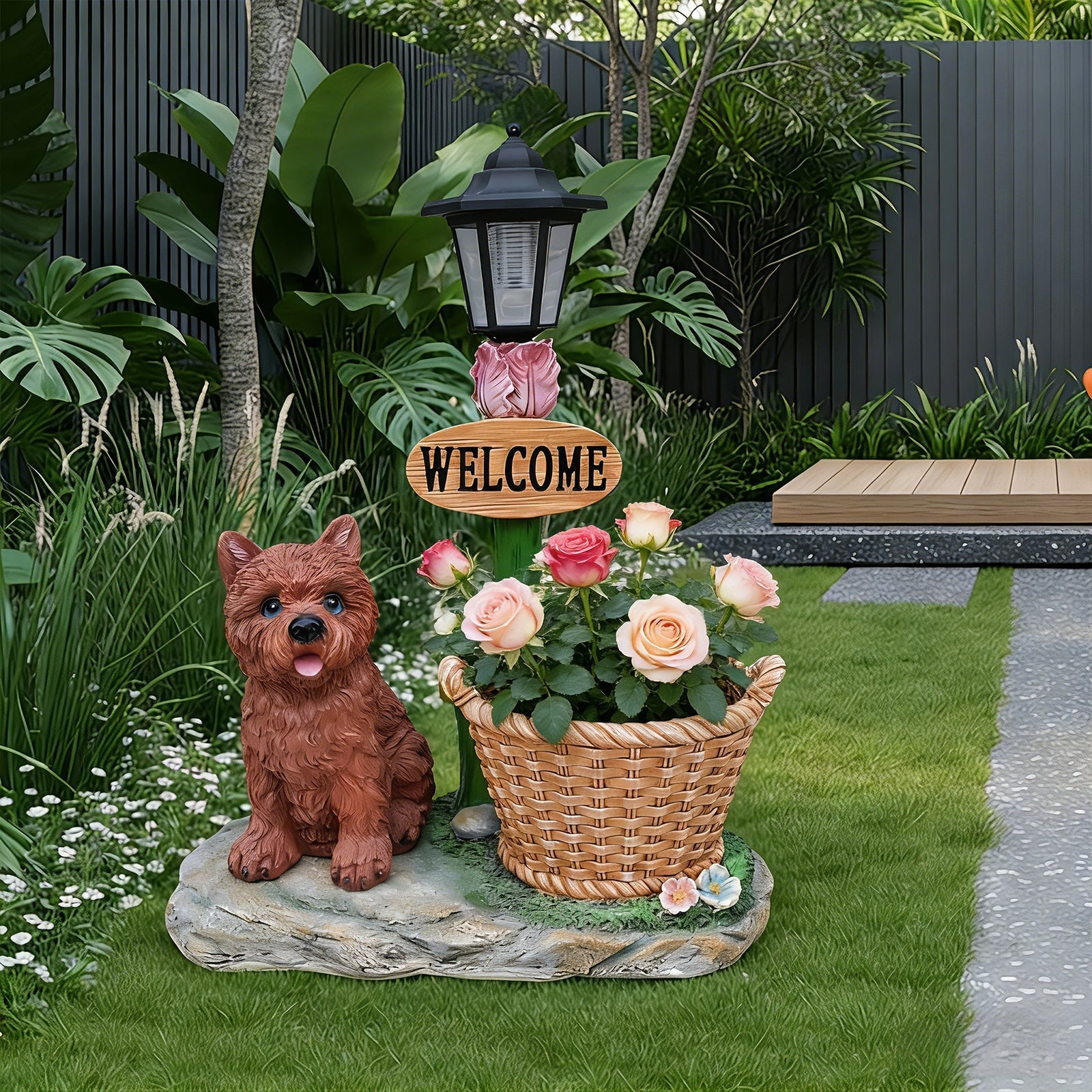 Sitting Puppy Solar Planter Outdoor Statue by HouseOfZazla
