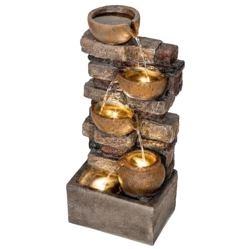 Resin Stacked Stone Bowl Cascade Fountain 28 Inch, photo 7 of 8