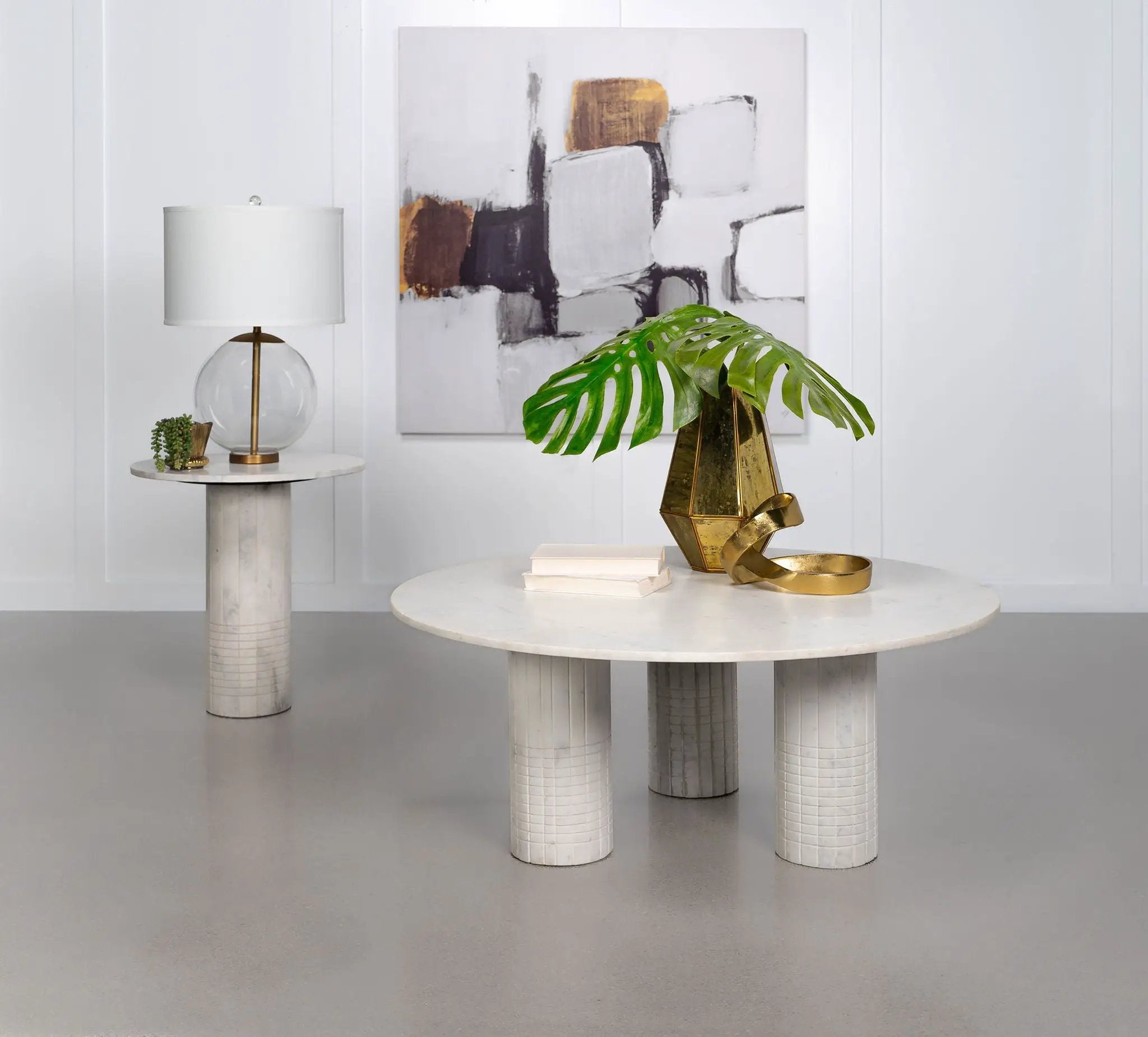 Astoria 2-piece Marble Coffee and End Table Set White by Unique Piece Furniture