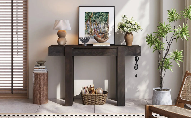 TREXM Rustic Minimalist Console Table with Hidden Drawer by HouseOfZazla