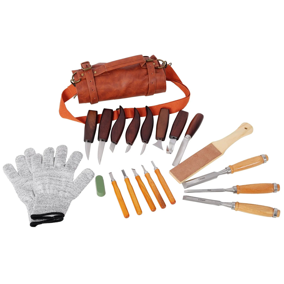 20 Pcs Wood Carving Tools Set with PU Leather Storage Roll Bag by HouseOfZazla