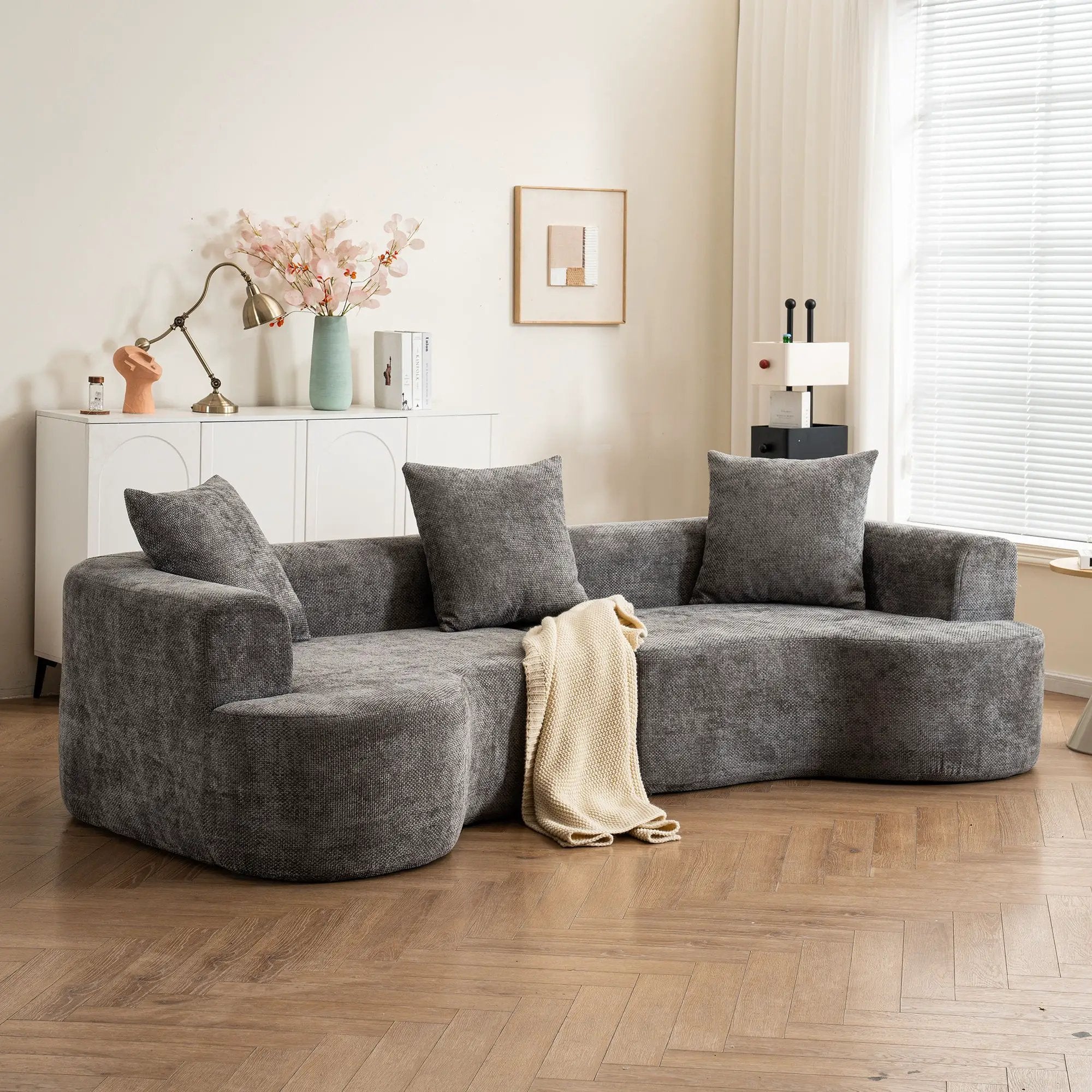 Modern Style Ultra Smooth Curved Sofa With 3 Pillows by HouseOfZazla