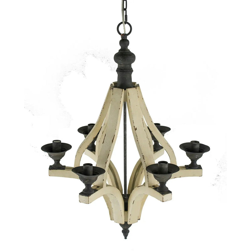 6 Light Wood Chandelier, Hanging Light Fixture With Adjustable Chain For Kitchen, Bulb Not Included - Cream by HouseOfZazla