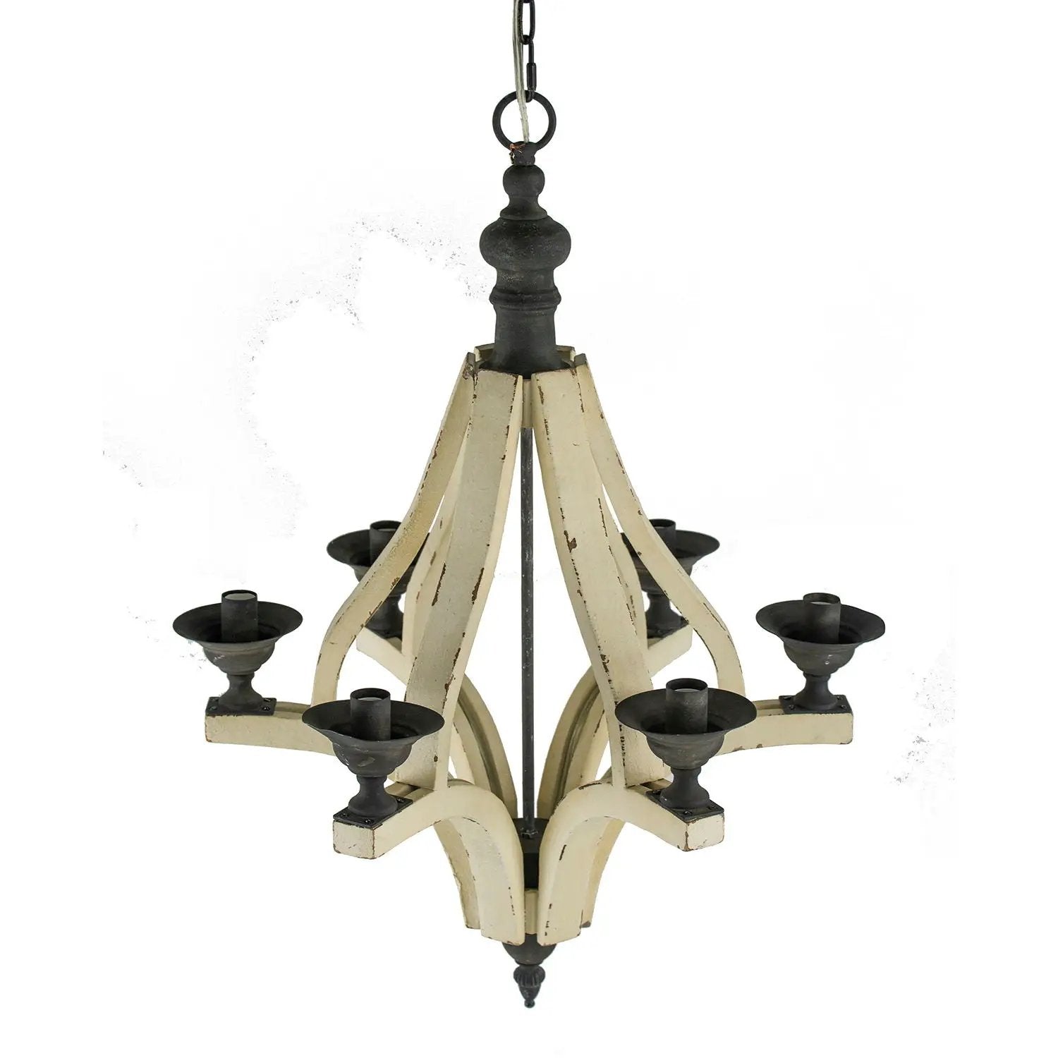 6 Light Wood Chandelier, Hanging Light Fixture With Adjustable Chain For Kitchen, Bulb Not Included - Cream by Unique Piece Furniture