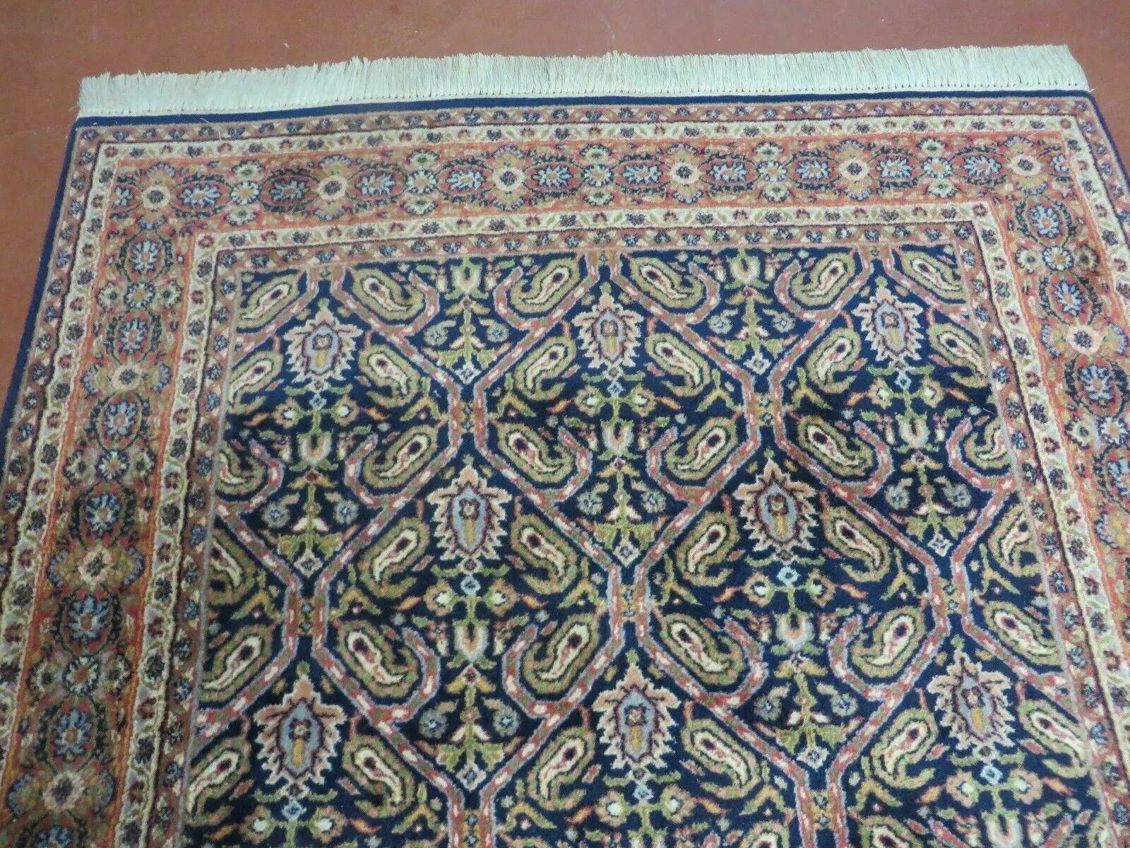4' X 6' Vintage Fine Handmade India Floral Oriental Wool Rug Carpet Blue Red by Jewel Rugs
