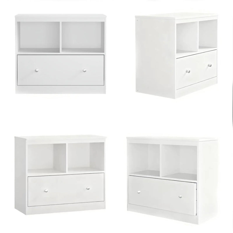Toy Storage Organizer With Large Drawer And Low Bookshelf For Nursery & Playroom - White by HouseOfZazla