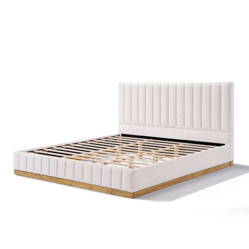 King Size Bed Frame With Linen Upholstery and Solid Wood Base by HouseOfZazla