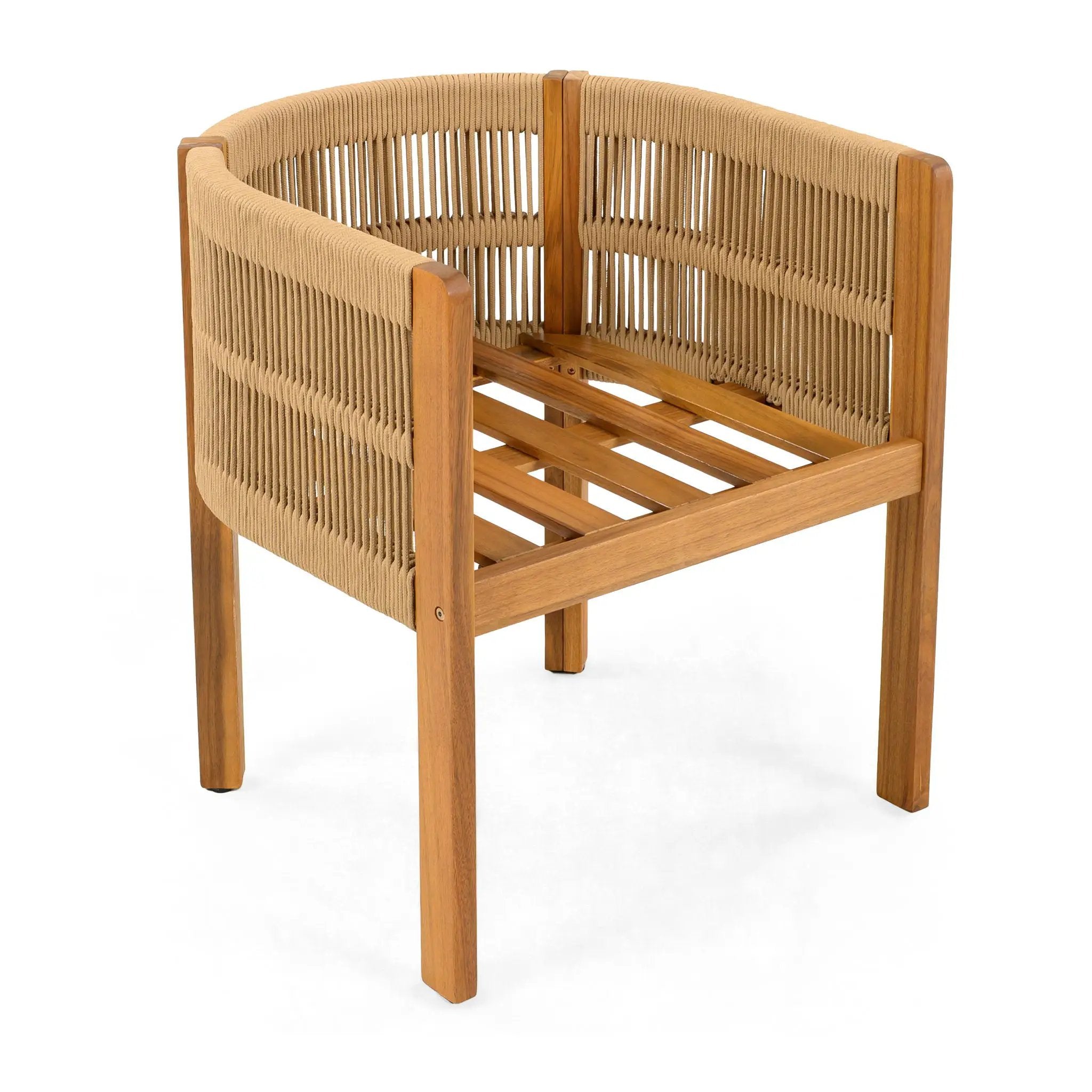 5 Piece Outdoor Dining Set With Round Table And 4 Wrapped Chairs - Black / Brown / Teak by HouseOfZazla