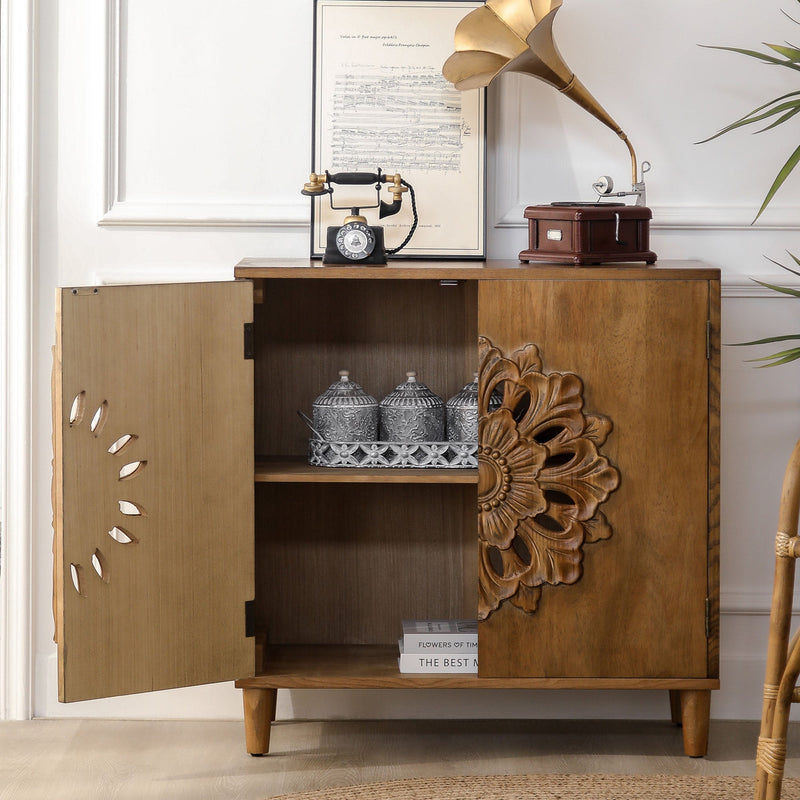 Rustic Hand-Carved Wooden 2-Door Cabinet, photo 6 of 10